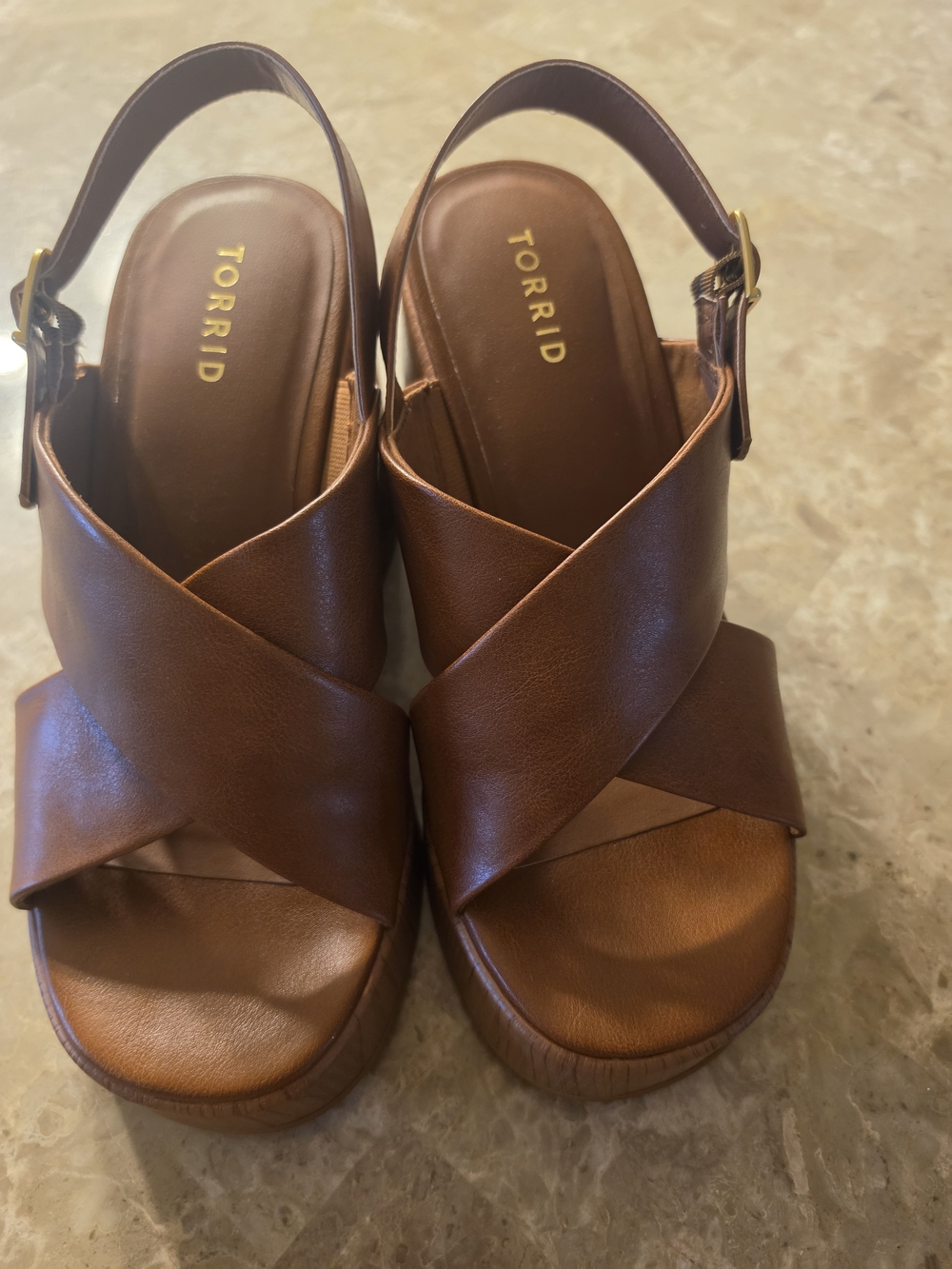 torrid Brown Crisscross Slingback Wedge Sandals
